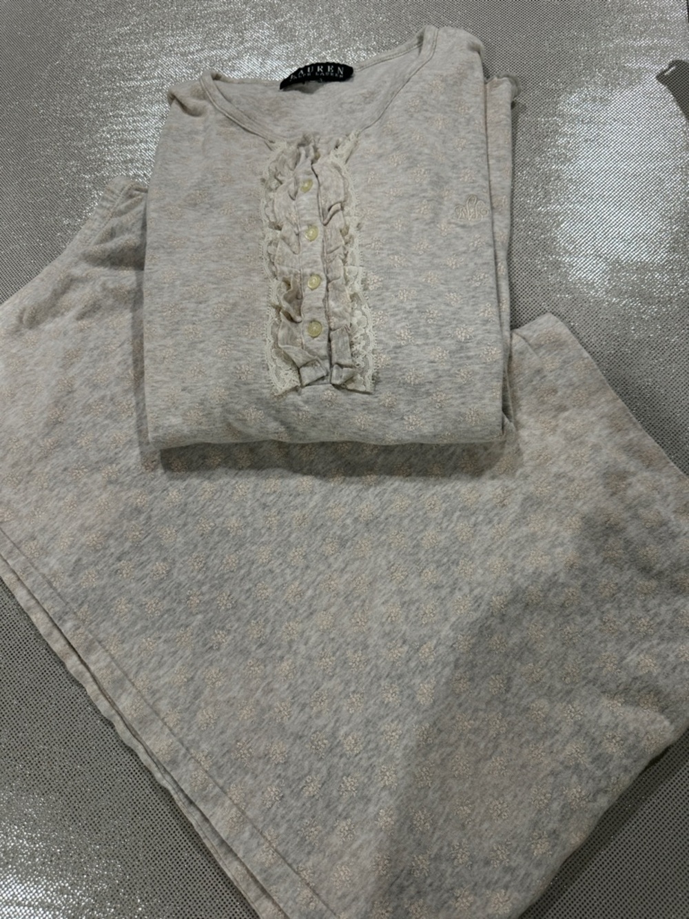 Ralph Lauren women’s  Heather Gray Ruffle-Front Pajama Set